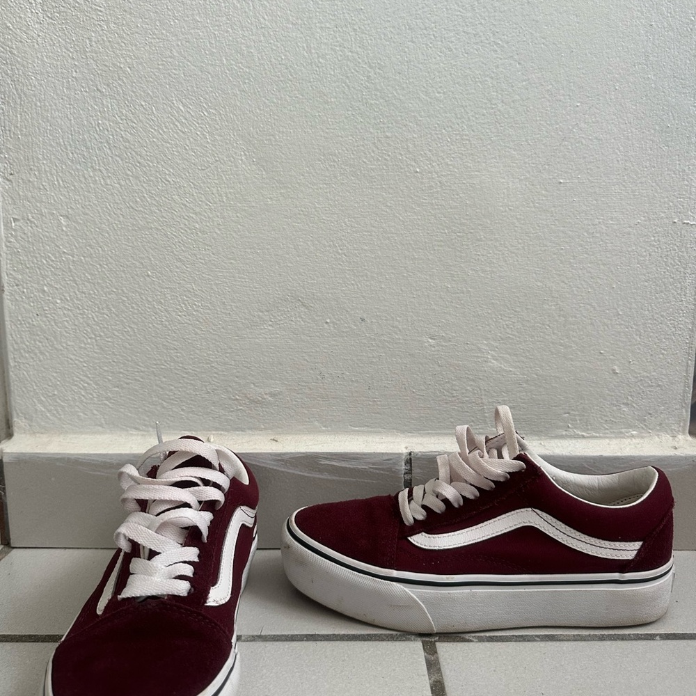 Vans Maroon and White Classic Sneakers